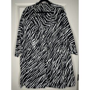 Marimekko Linen Button Down Tunic Jacket Black White Pattern Size 44 or XL